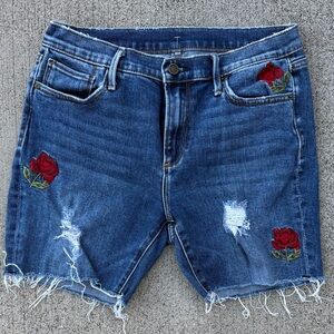 Driftwood Denim Shorts with Red Rose Embroidery 27